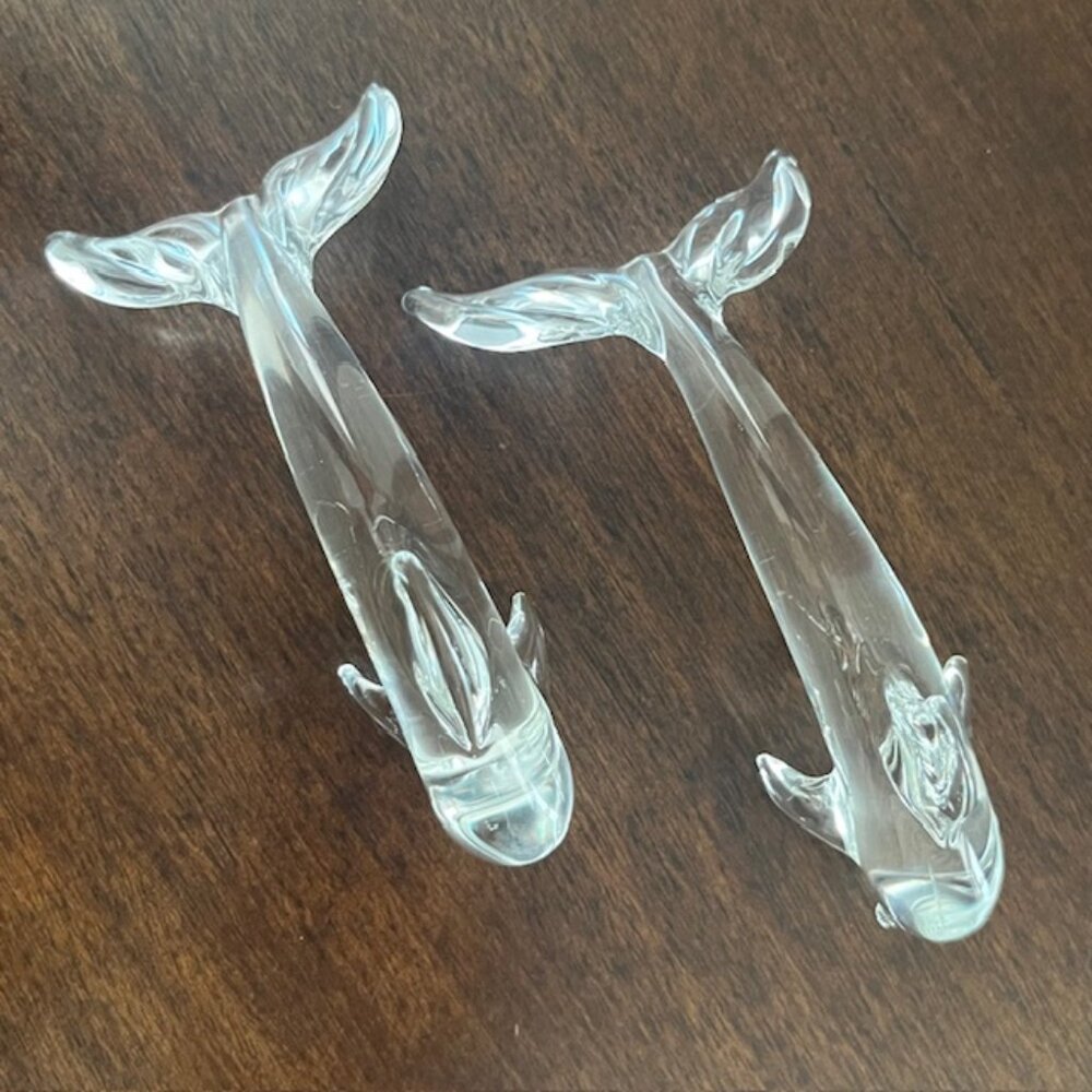 Dolphin Porpoise Figurines Clear Glass Coastal Beach Minimalist Modern - Picture 5 of 5